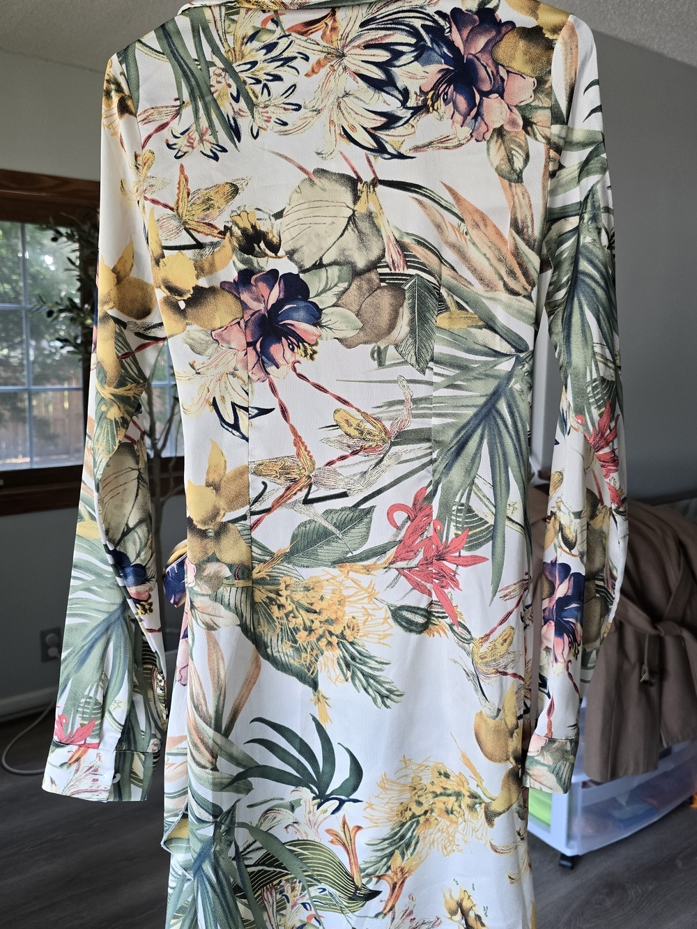 Luxxel Floral Wrap Dress in Cream with Green & Yellow Botanical Print - Picture 2 of 10